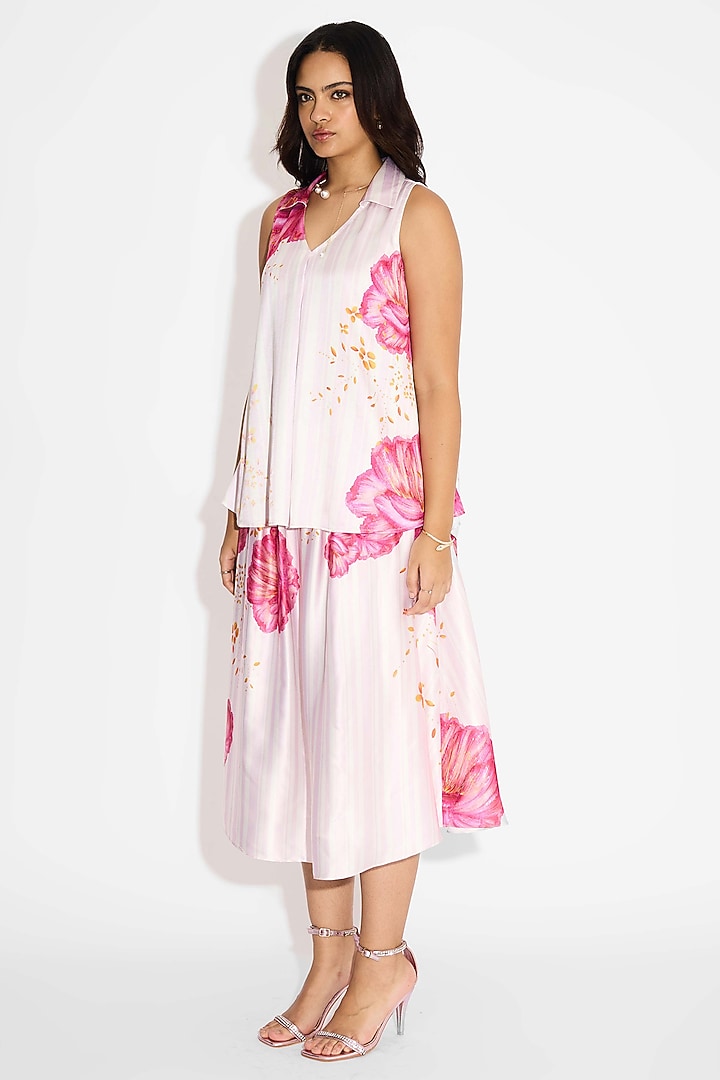 Ivory Poly Satin Striped Floral Top by Shasha Gaba at Pernia's Pop Up Shop