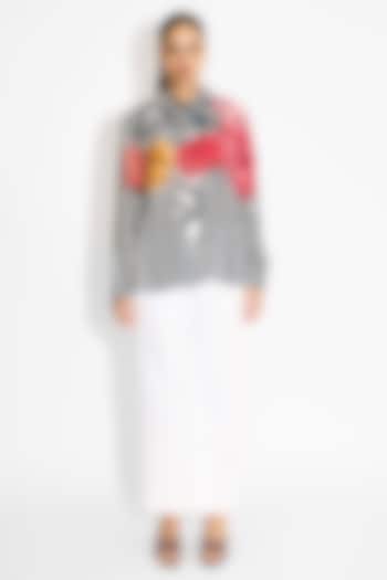 Obsidian Blue Bemberg Twill Floral Printed High-Low Shirt by Shasha Gaba at Pernia's Pop Up Shop