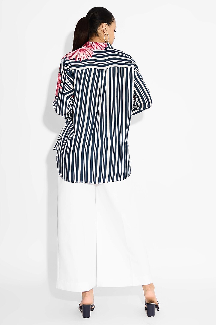 Obsidian Blue Bemberg Twill Floral Printed High-Low Shirt by Shasha Gaba at Pernia's Pop Up Shop