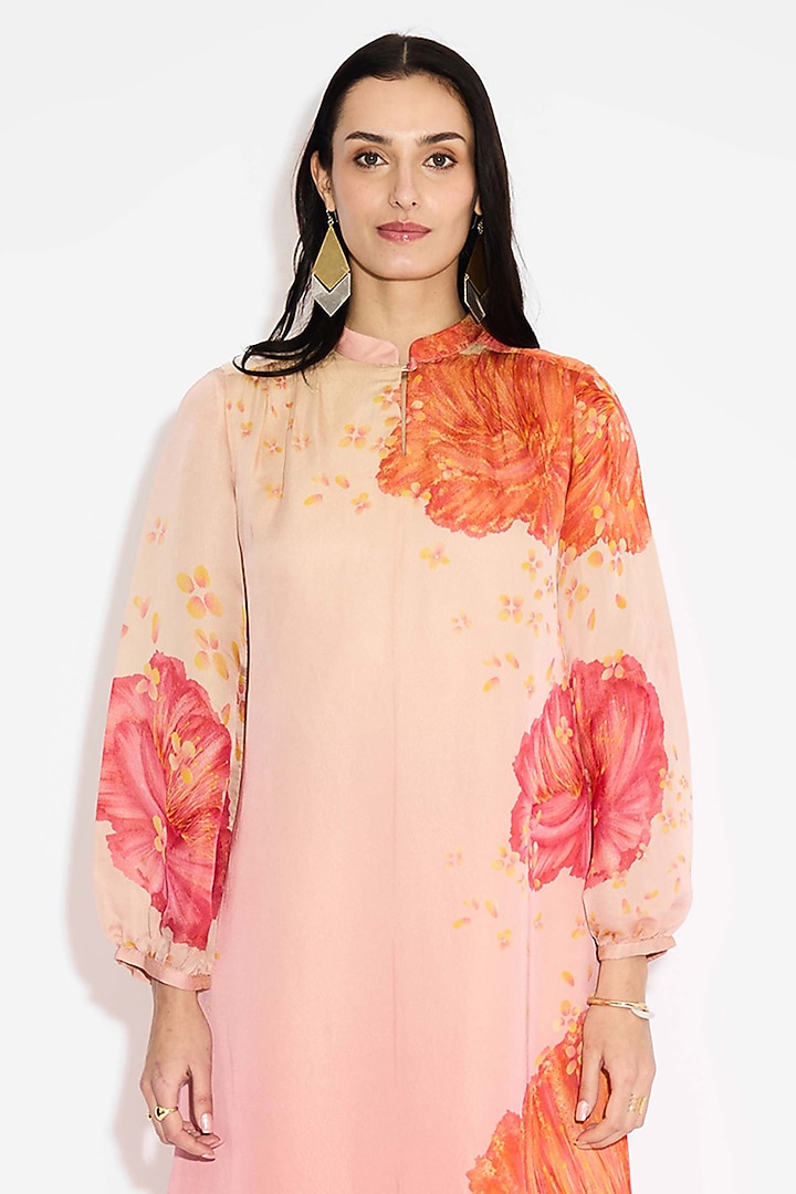 Pink Ombre Tissue Satin Floral Vacation Dress by Shasha Gaba at Pernia's Pop Up Shop