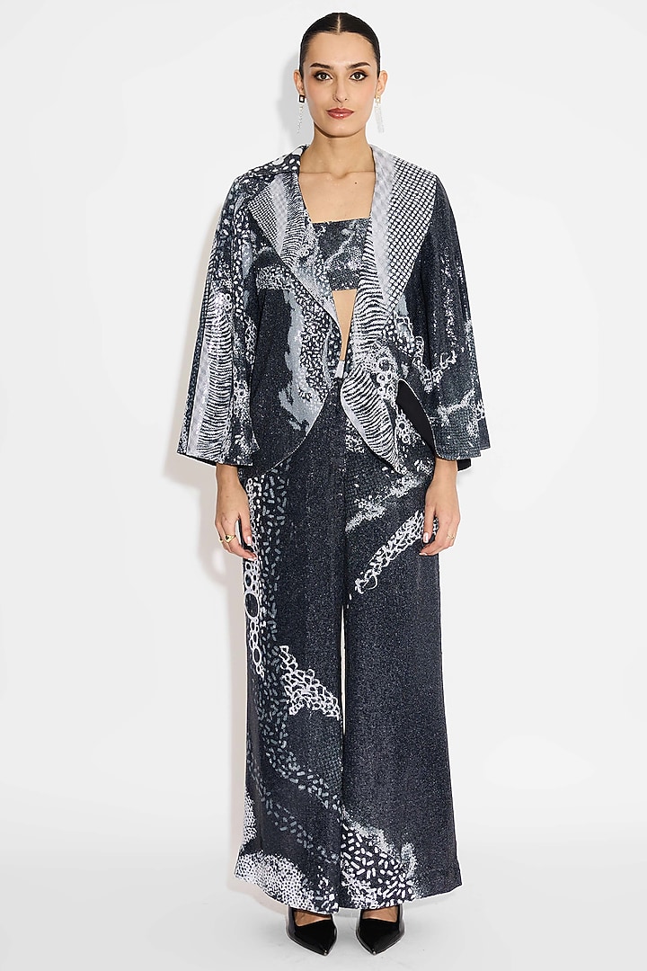 Black Transparent Poly Sequins Cape Jacket by Shasha Gaba at Pernia's Pop Up Shop