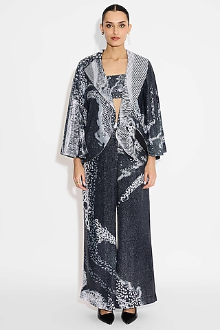 Black Transparent Poly Sequins Pants by Shasha Gaba