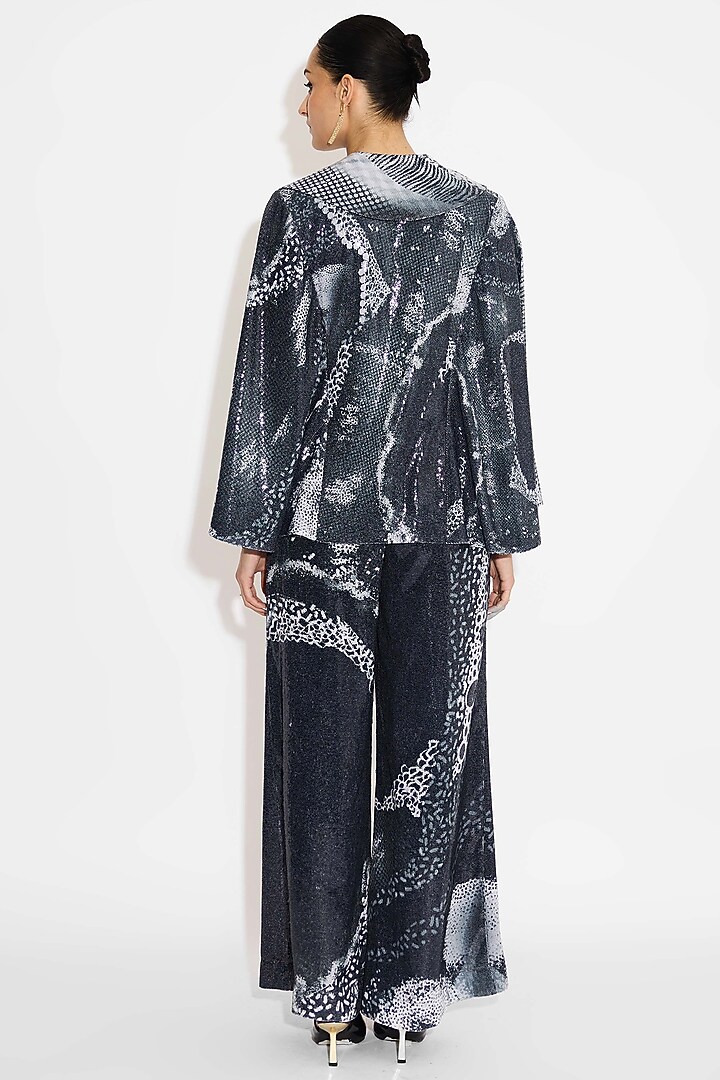 Black Transparent Poly Sequins Pants by Shasha Gaba at Pernia's Pop Up Shop