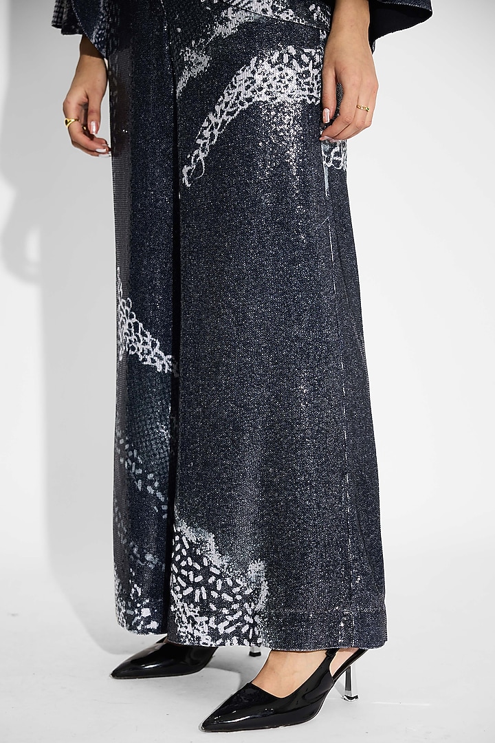 Black Transparent Poly Sequins Pants by Shasha Gaba at Pernia's Pop Up Shop