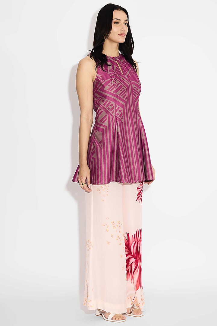 Pale Pink Bemberg Twill Floral Wide-Leg Pants by Shasha Gaba at Pernia's Pop Up Shop