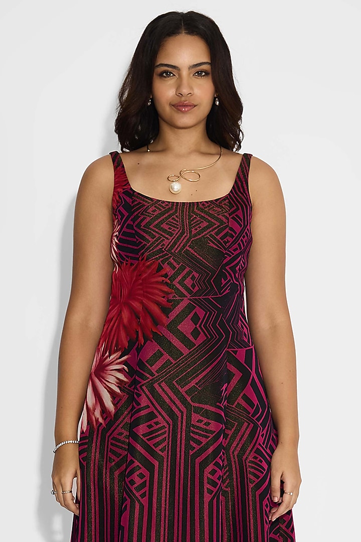 Black Tissue Satin Striped Floral Summer Dress by Shasha Gaba at Pernia's Pop Up Shop