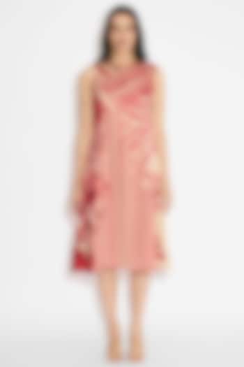 Beige & Gold Tissue Satin Striped Floral Summer Dress by Shasha Gaba at Pernia's Pop Up Shop