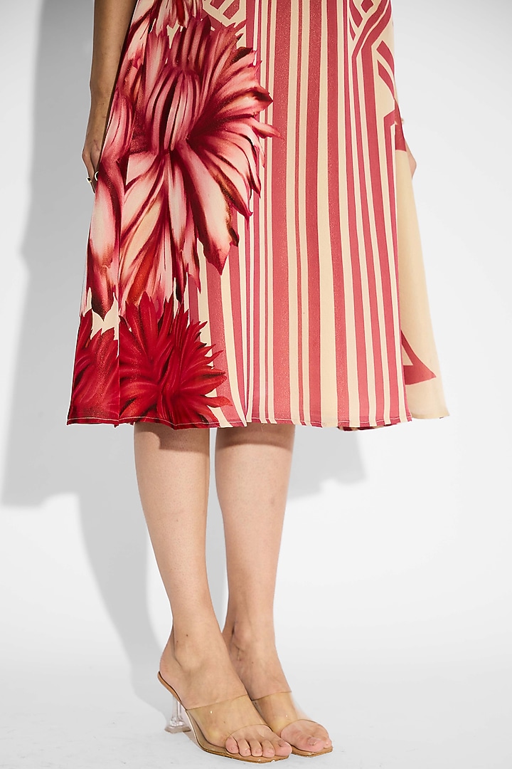 Beige & Gold Tissue Satin Striped Floral Summer Dress by Shasha Gaba at Pernia's Pop Up Shop