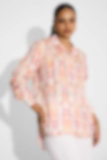 Pale Pink Bemberg Twill Floral High-Low Shirt by Shasha Gaba at Pernia's Pop Up Shop