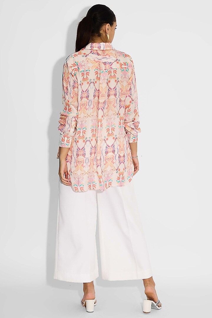 Pale Pink Bemberg Twill Floral High-Low Shirt by Shasha Gaba at Pernia's Pop Up Shop