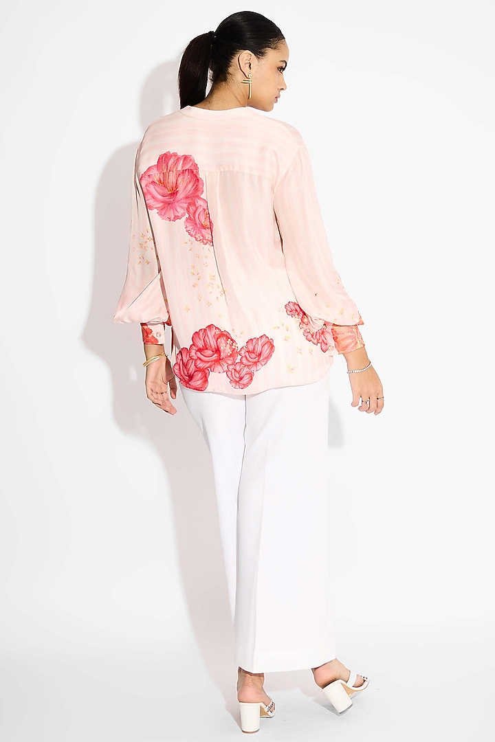 Misty Rose Bemberg Twill Striped Floral Shirt by Shasha Gaba at Pernia's Pop Up Shop