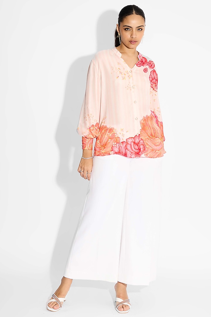Misty Rose Bemberg Twill Striped Floral Shirt by Shasha Gaba at Pernia's Pop Up Shop