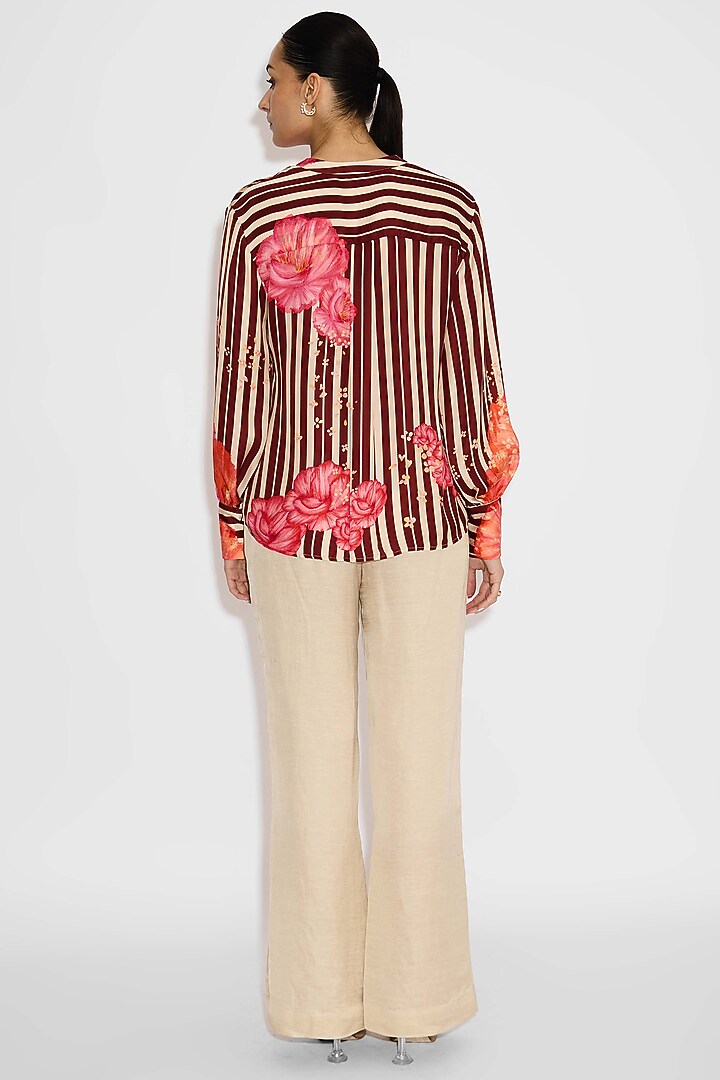 Dune-Colored Bemberg Twill Striped Floral Shirt by Shasha Gaba at Pernia's Pop Up Shop