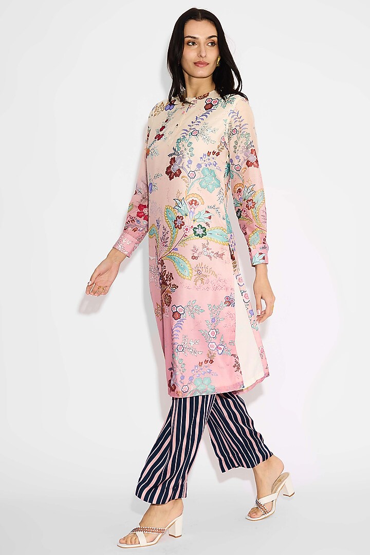 Ivory Ombre Poly Chanderi Chintz Printed Kurta Set by Shasha Gaba at Pernia's Pop Up Shop