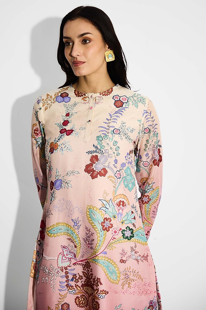 Ivory Ombre Poly Chanderi Chintz Printed Kurta Set by Shasha Gaba at Pernia's Pop Up Shop