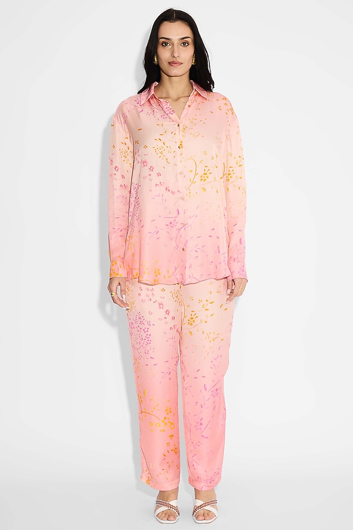 Blush Pink Ombre Bemberg Twill High-Low Co-Ord Set by Shasha Gaba at Pernia's Pop Up Shop