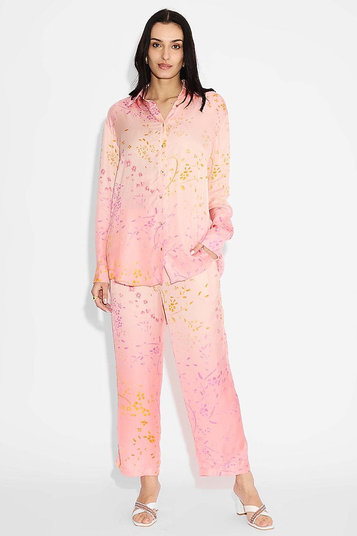 Blush Pink Ombre Bemberg Twill High-Low Co-Ord Set by Shasha Gaba at Pernia's Pop Up Shop
