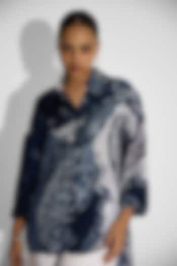 Obsidian Blue Bemberg Twill Pintuck Shirt by Shasha Gaba at Pernia's Pop Up Shop