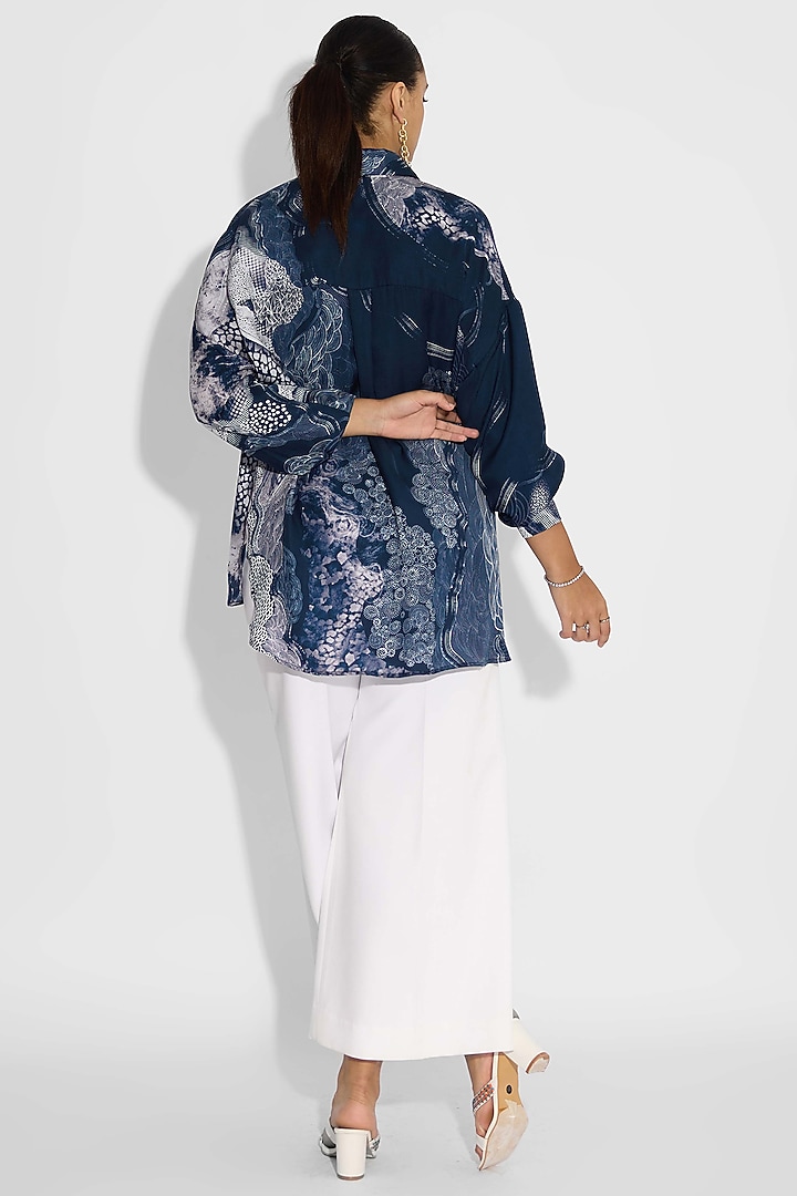 Obsidian Blue Bemberg Twill Pintuck Shirt by Shasha Gaba at Pernia's Pop Up Shop