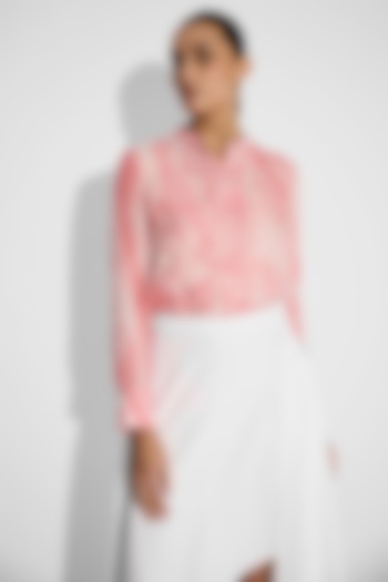 Baby Pink Bemberg Twill Printed Pintuck Shirt by Shasha Gaba at Pernia's Pop Up Shop