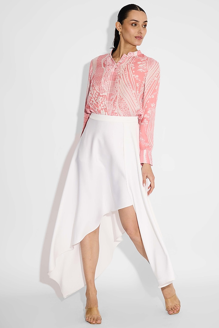 Baby Pink Bemberg Twill Printed Pintuck Shirt by Shasha Gaba at Pernia's Pop Up Shop