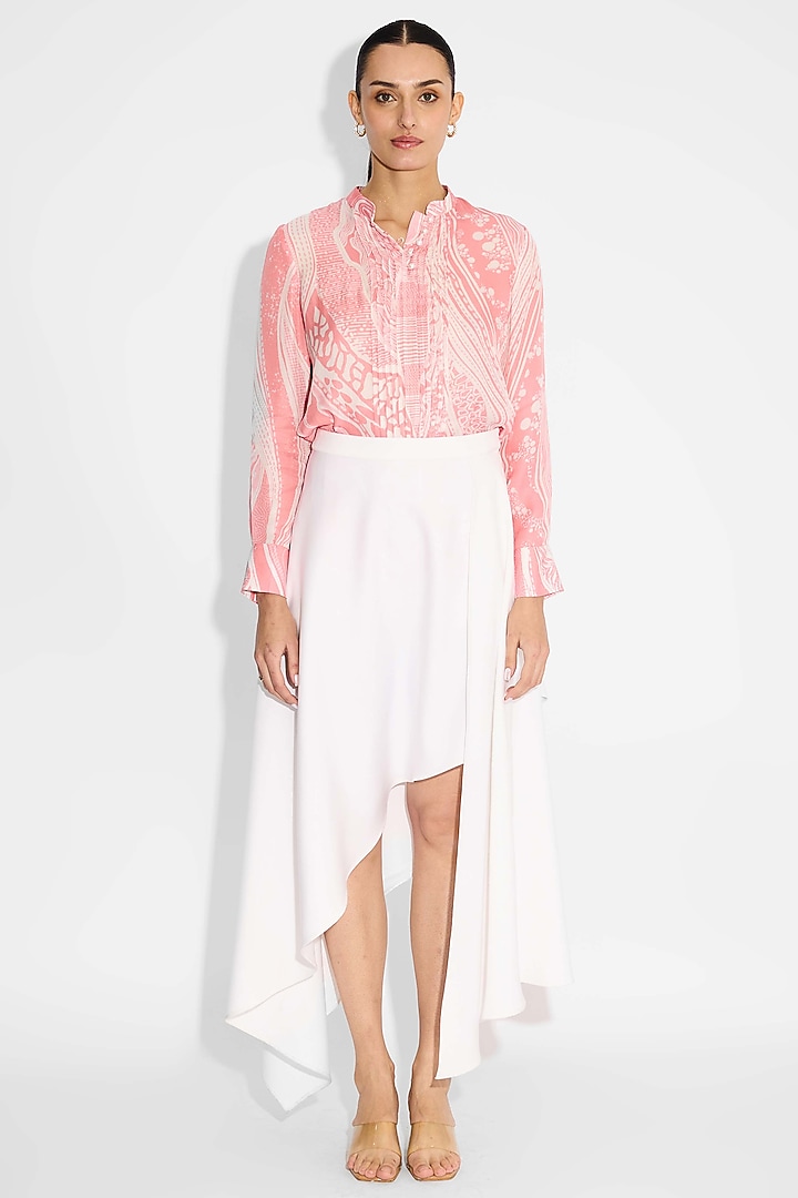 Baby Pink Bemberg Twill Printed Pintuck Shirt by Shasha Gaba at Pernia's Pop Up Shop