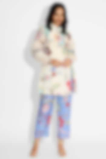 Cue Blue Bemberg Twill Floral Printed Pants by Shasha Gaba at Pernia's Pop Up Shop