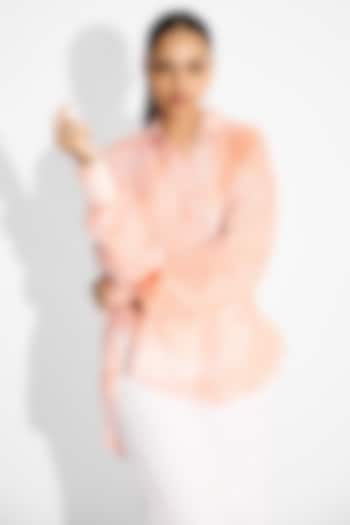 Peach Bemberg Twill Printed High-Low Shirt by Shasha Gaba at Pernia's Pop Up Shop