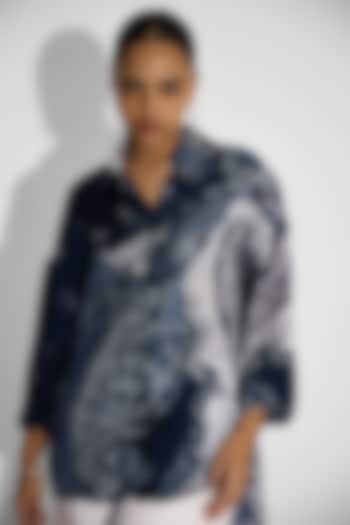 Obsidian Blue  Bemberg Twill Printed Shirt by Shasha Gaba at Pernia's Pop Up Shop