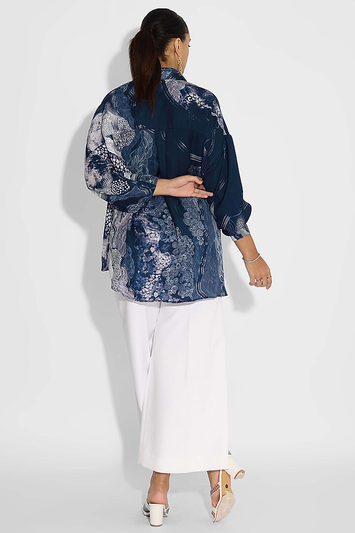 Obsidian Blue Bemberg Twill Printed Shirt by Shasha Gaba at Pernia's Pop Up Shop