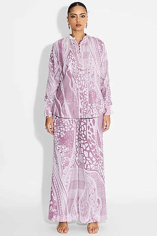 Light Mauve Transparent Poly sequin Printed Shirt by Shasha Gaba