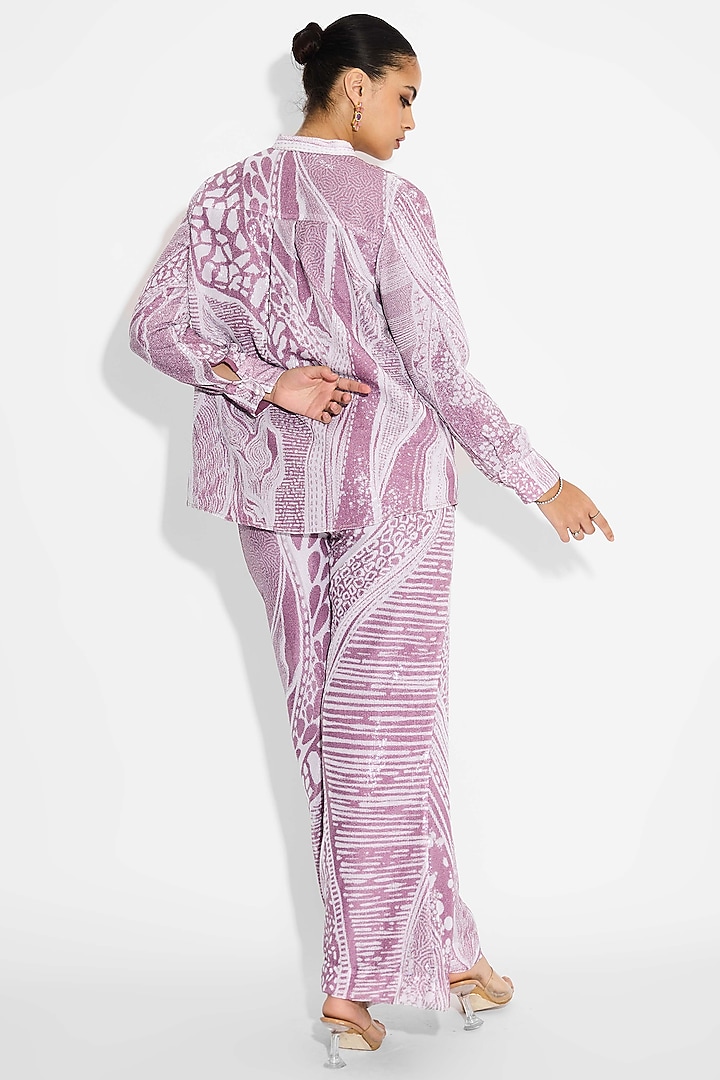 Light Mauve Transparent Poly sequin Printed Shirt by Shasha Gaba at Pernia's Pop Up Shop