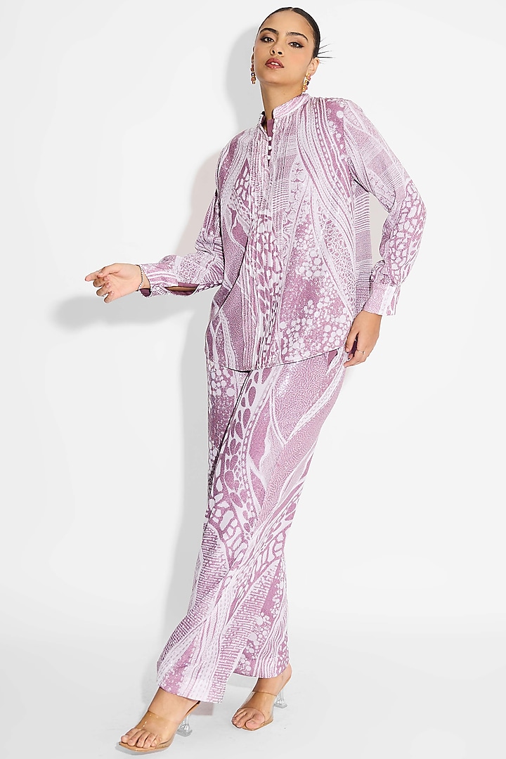 Light Mauve Transparent Poly sequin Printed Shirt by Shasha Gaba at Pernia's Pop Up Shop