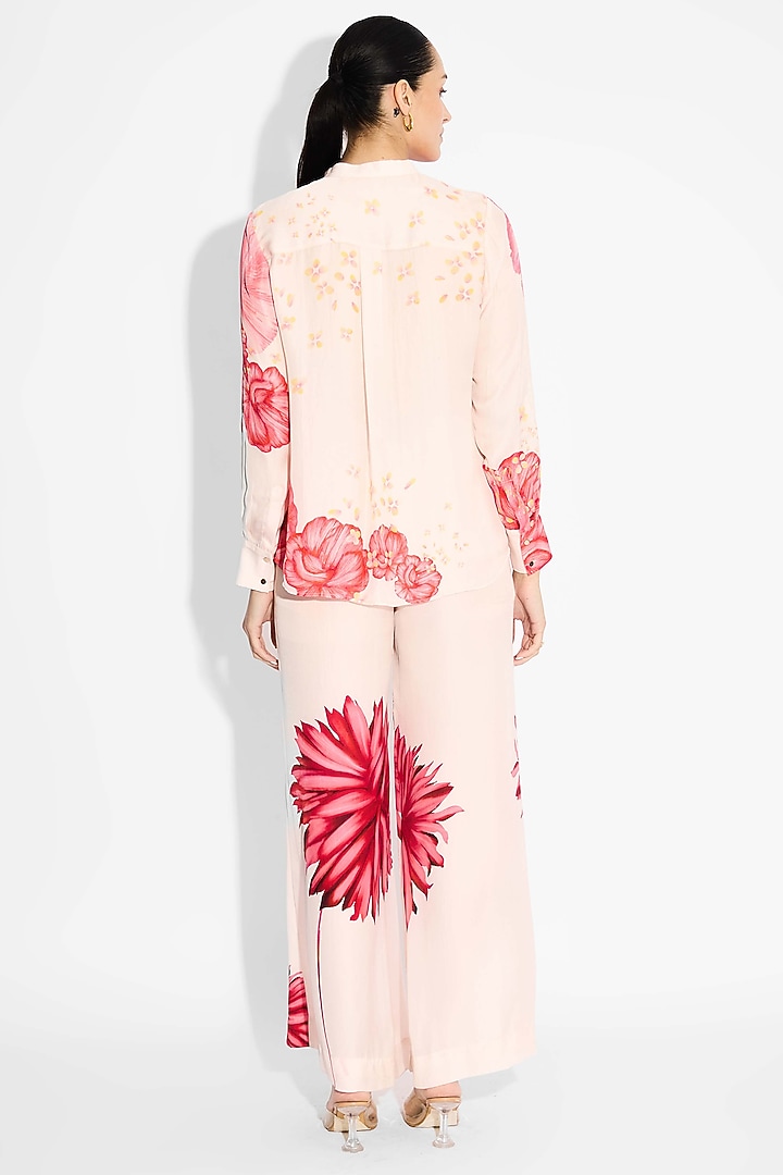 Pale Pink Bemberg Twill Floral Printed Pintuck Shirt by Shasha Gaba at Pernia's Pop Up Shop