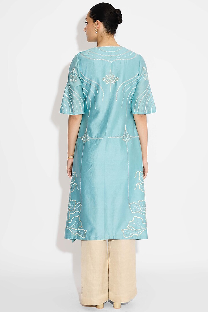 Mist Aqua Poly Chanderi Kurta by Shasha Gaba at Pernia's Pop Up Shop