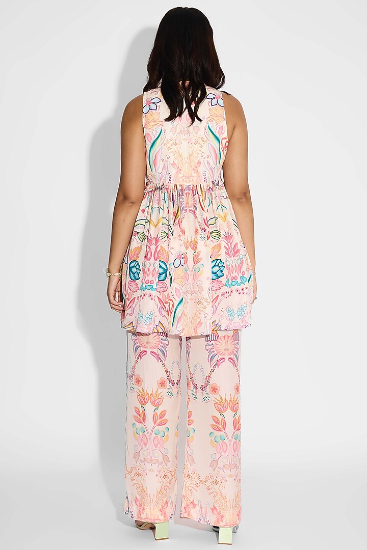 Pale Pink Bemberg Twill Floral Printed Co-Ord Set by Shasha Gaba at Pernia's Pop Up Shop