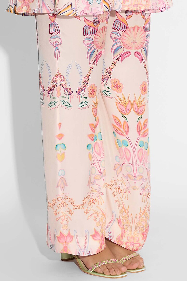 Pale Pink Bemberg Twill Floral Printed Co-Ord Set by Shasha Gaba at Pernia's Pop Up Shop
