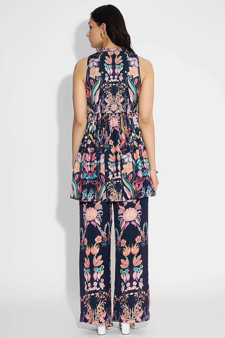 Obsidian Blue Bemberg Twill Floral Co-Ord Set by Shasha Gaba at Pernia's Pop Up Shop