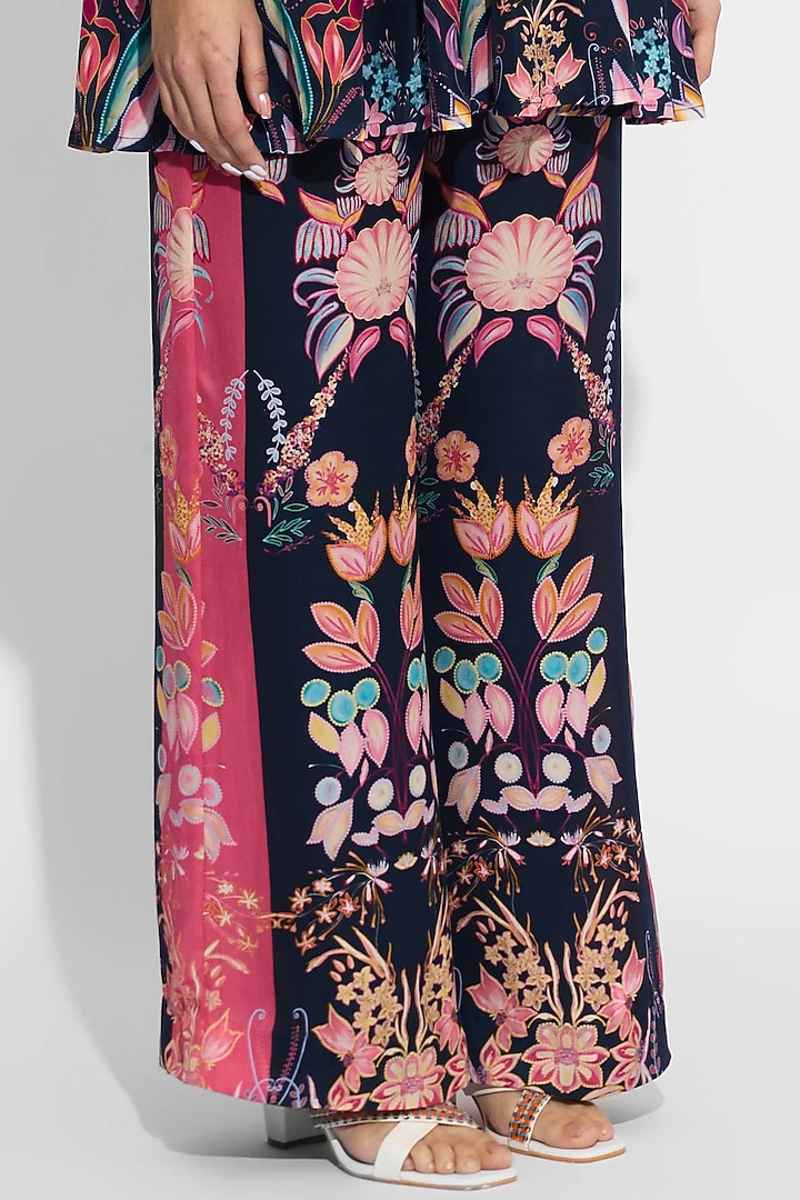 Obsidian Blue Bemberg Twill Floral Co-Ord Set by Shasha Gaba at Pernia's Pop Up Shop