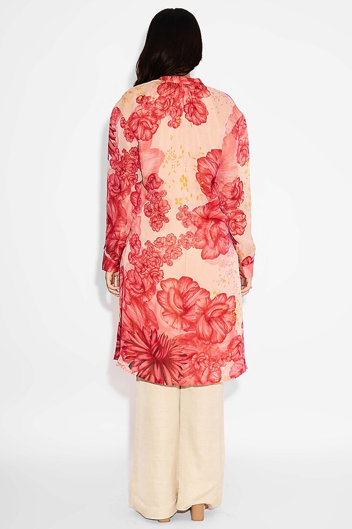 Pink & Gold Tissue Satin Floral Straight Kurta by Shasha Gaba at Pernia's Pop Up Shop