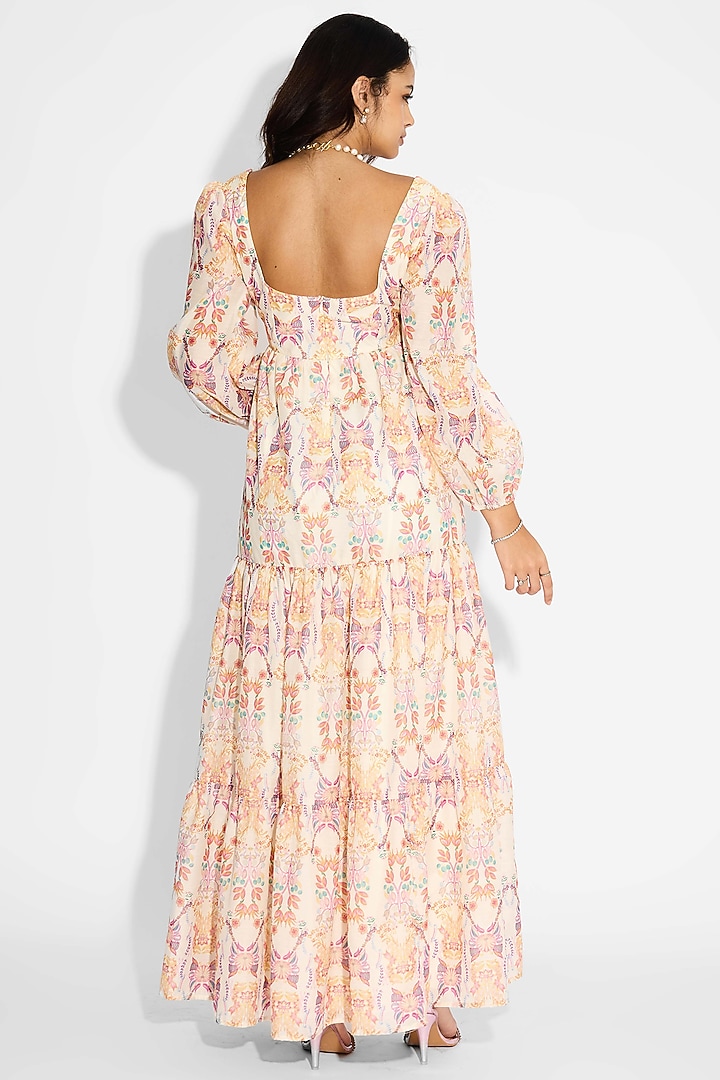 Ivory Poly Chanderi Floral Tiered Summer Dress by Shasha Gaba at Pernia's Pop Up Shop