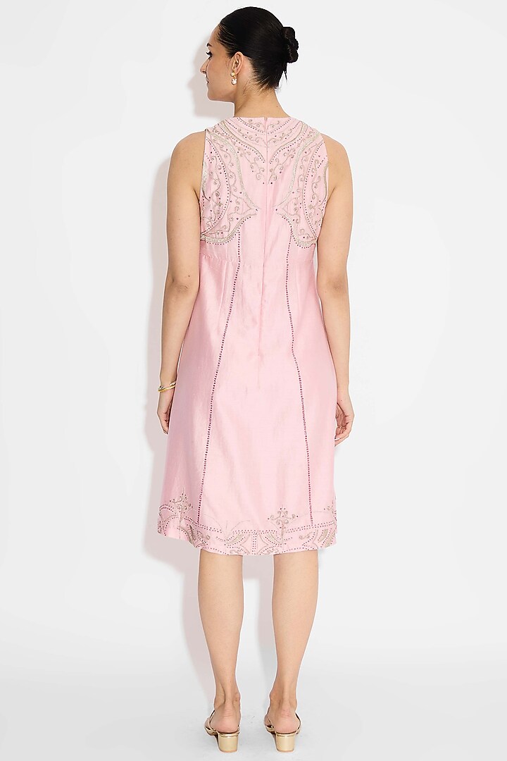 Pink Poly Chanderi Embellished Maxi Vacation Dress by Shasha Gaba at Pernia's Pop Up Shop