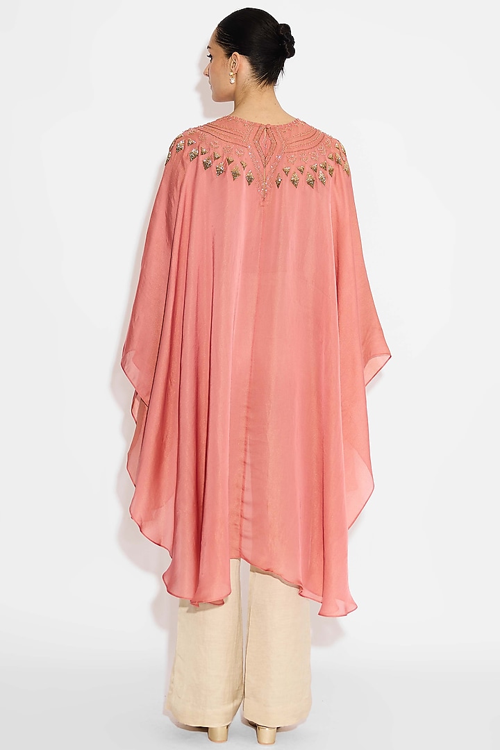 Sorbet Peach Tissue Satin Hand Embellished Cape by Shasha Gaba at Pernia's Pop Up Shop