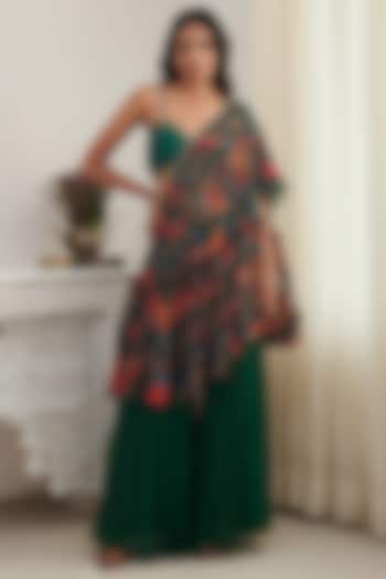 Green Chiffon Gharara Set by Shasha Gaba at Pernia's Pop Up Shop