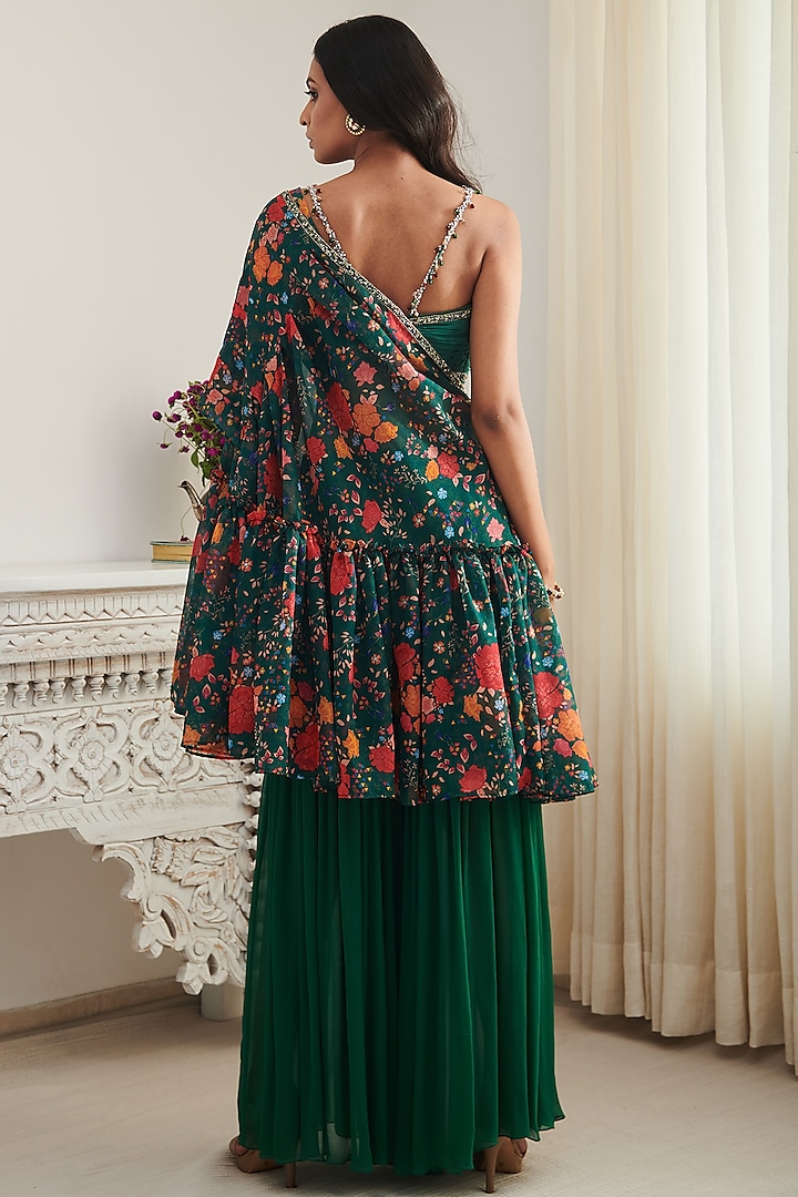 Green Chiffon Gharara Set by Shasha Gaba at Pernia's Pop Up Shop