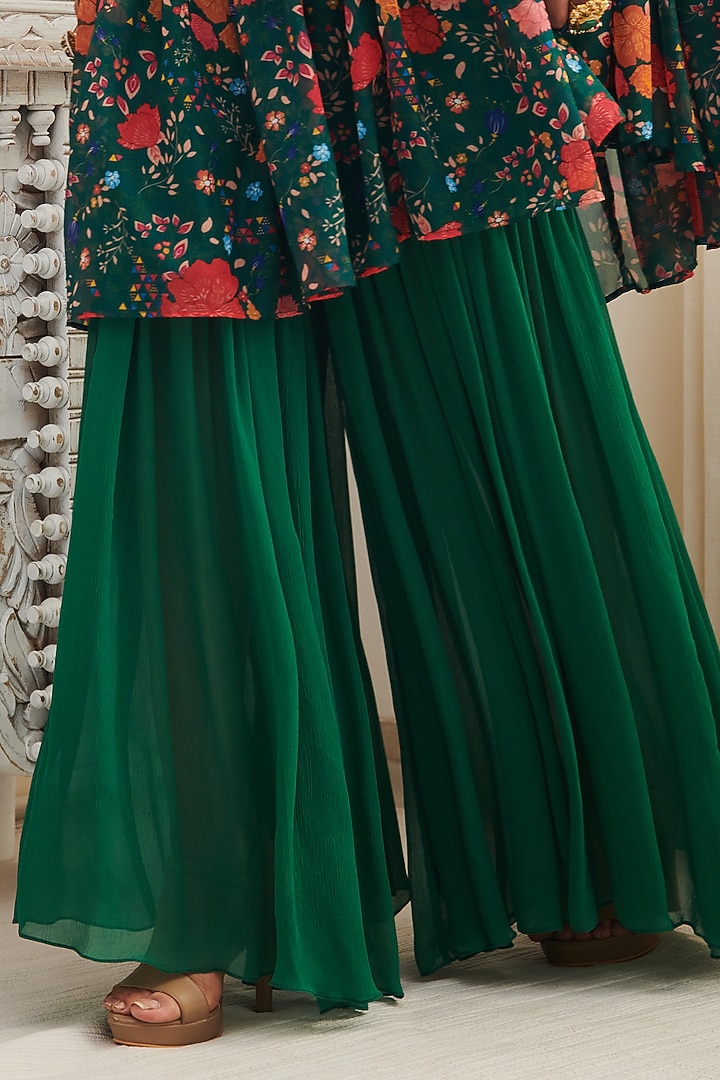 Green Chiffon Gharara Set by Shasha Gaba at Pernia's Pop Up Shop