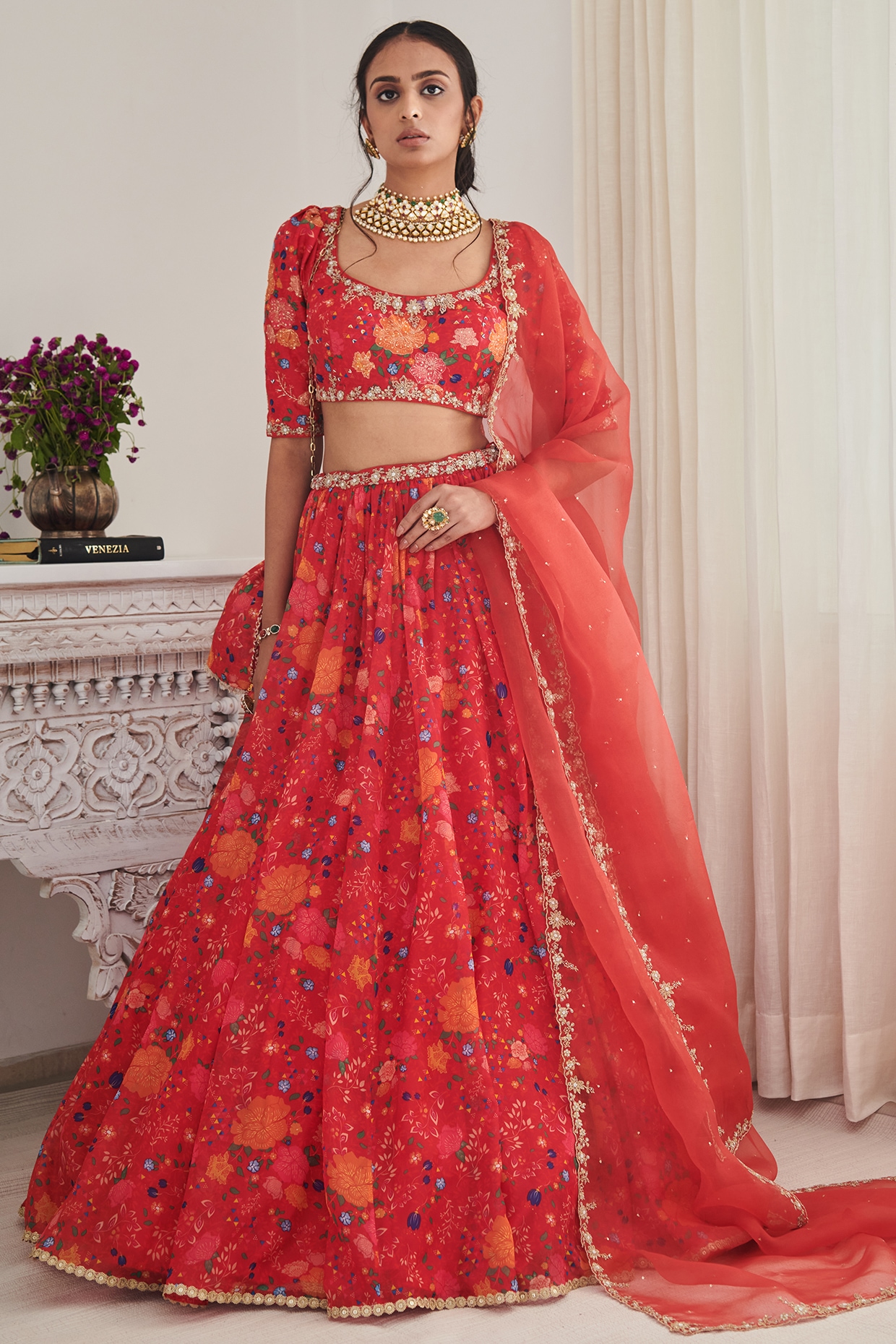 Buy Pink Net Embroidery Swarovski Round Bridal Lehenga Set For Women by  SHASHA GABA Online at Aza Fashions.