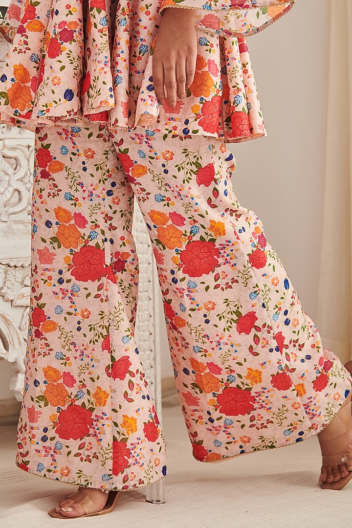 Champagne Chanderi Printed & Embroidered Kurta Set by Shasha Gaba at Pernia's Pop Up Shop