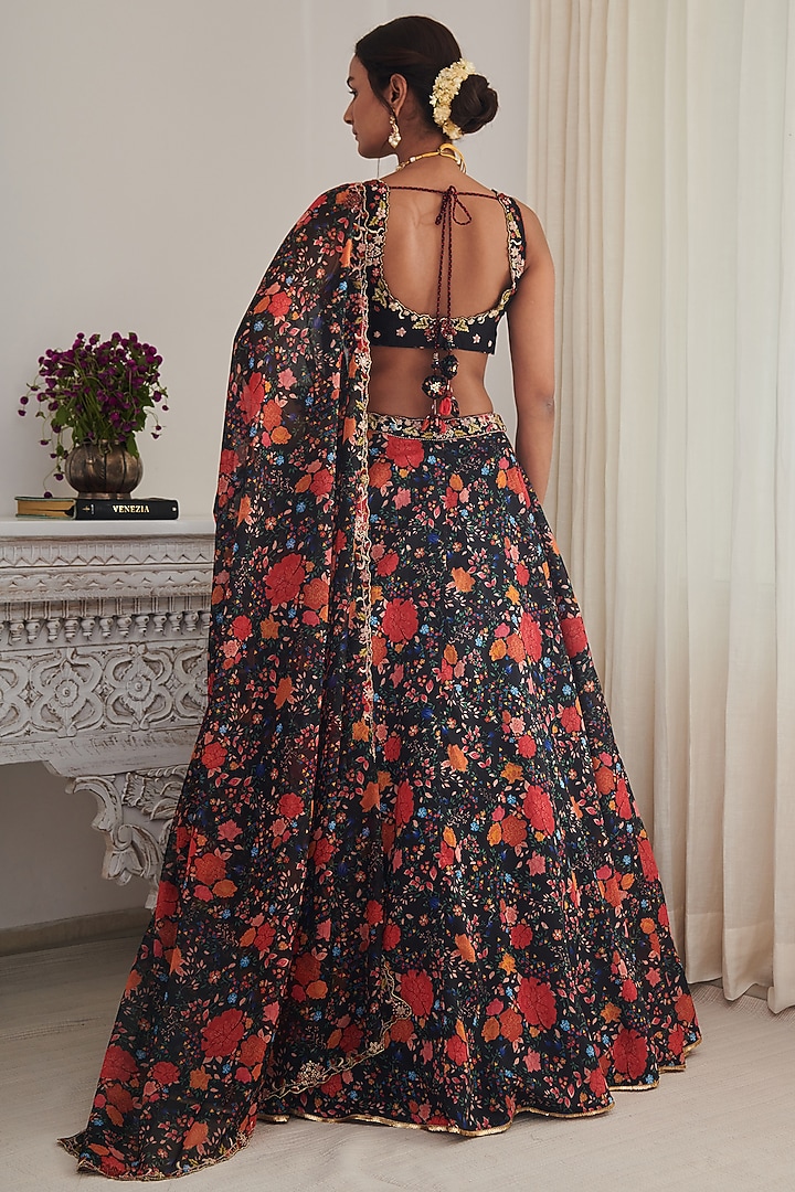 Black Chanderi Wedding Lehenga Set by Shasha Gaba at Pernia's Pop Up Shop