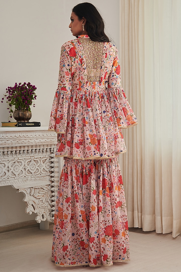 Champagne Chiffon Printed Gharara Set by Shasha Gaba at Pernia's Pop Up Shop